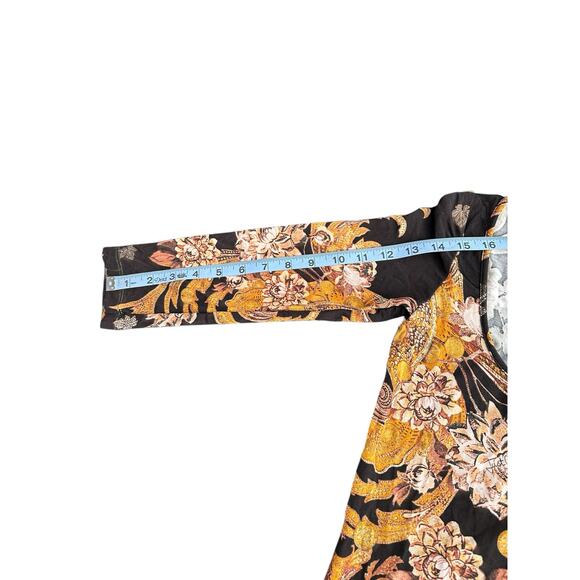 Roberto Cavalli Just Cavalli Black‎ Gold Floral Stretch Scoop Neck Dress Size 4 - Picture 11 of 12